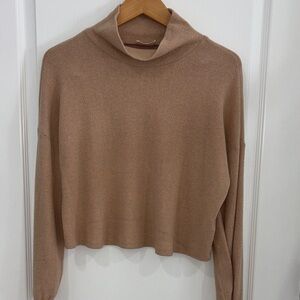Everly Tan Cowl Neck knit top  with bubble sleeves size small